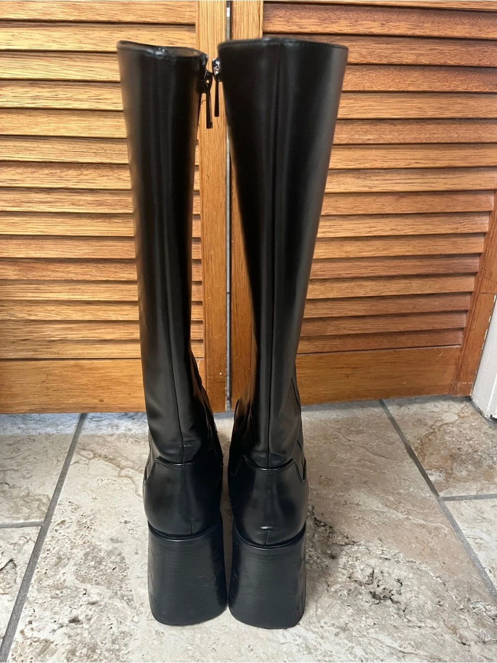 Bershka Black Platform Knee-High Block Heel Boots